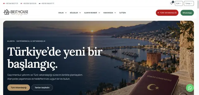 طراحی صفحه اصلی وبسایت Best House Alanya